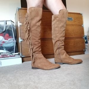 Knee High Fringe Faux Suede Boots